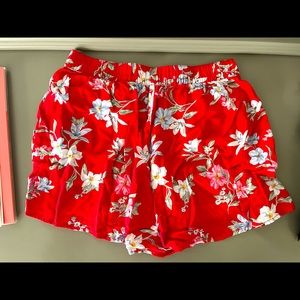 Red floral stretchy shorts